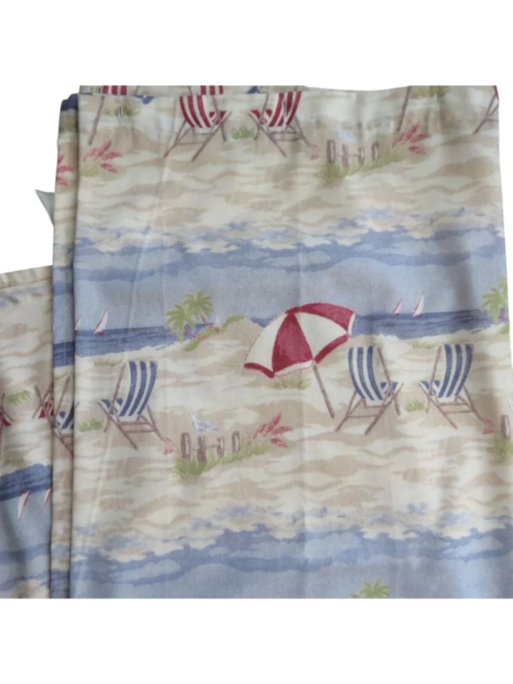Vintage Croscill Ocean City Fabric Shower Curtain Umbrella Chair Pattern Coastal